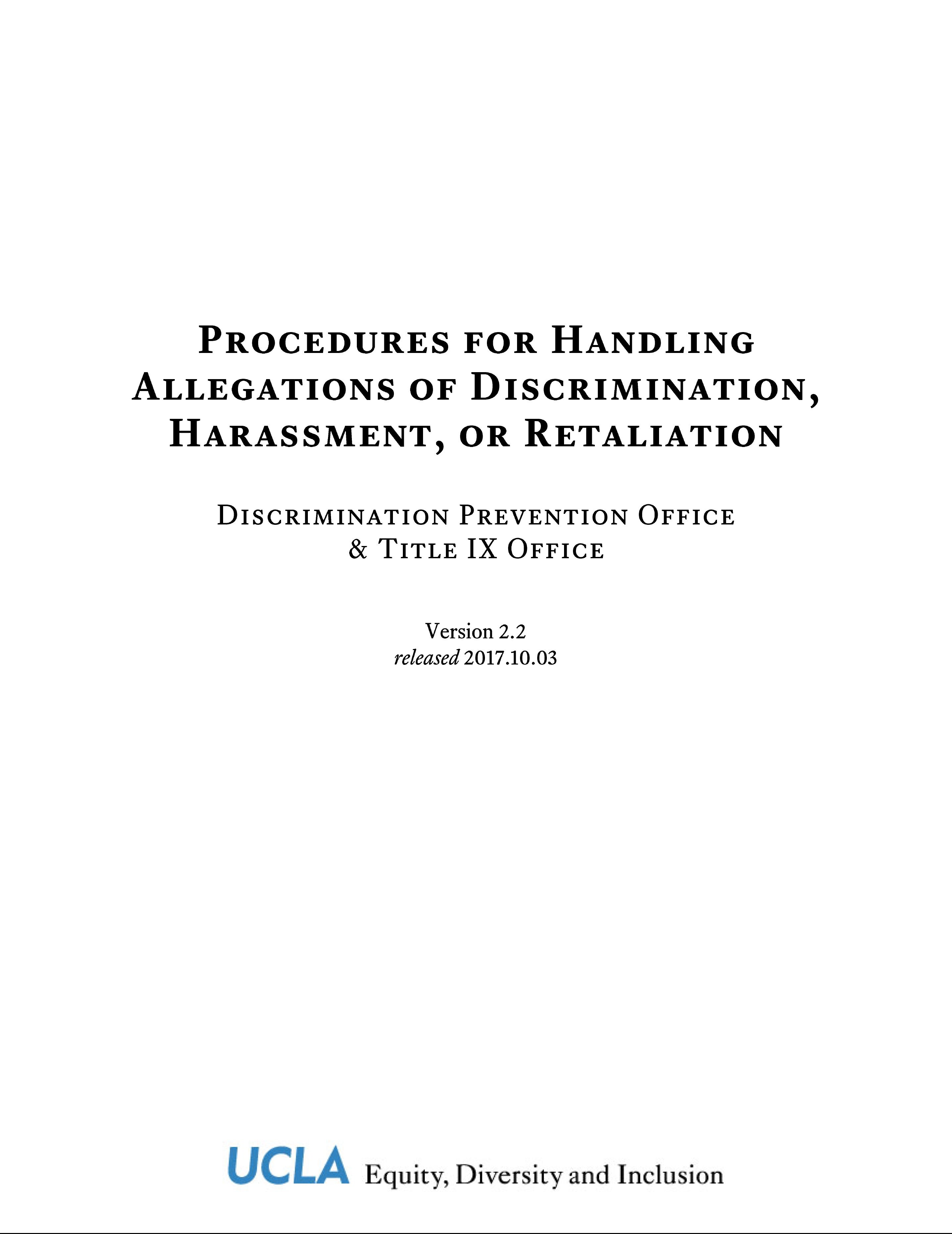 Procedures for Handling Allegations of Discrimination, Harassment, or Retaliation