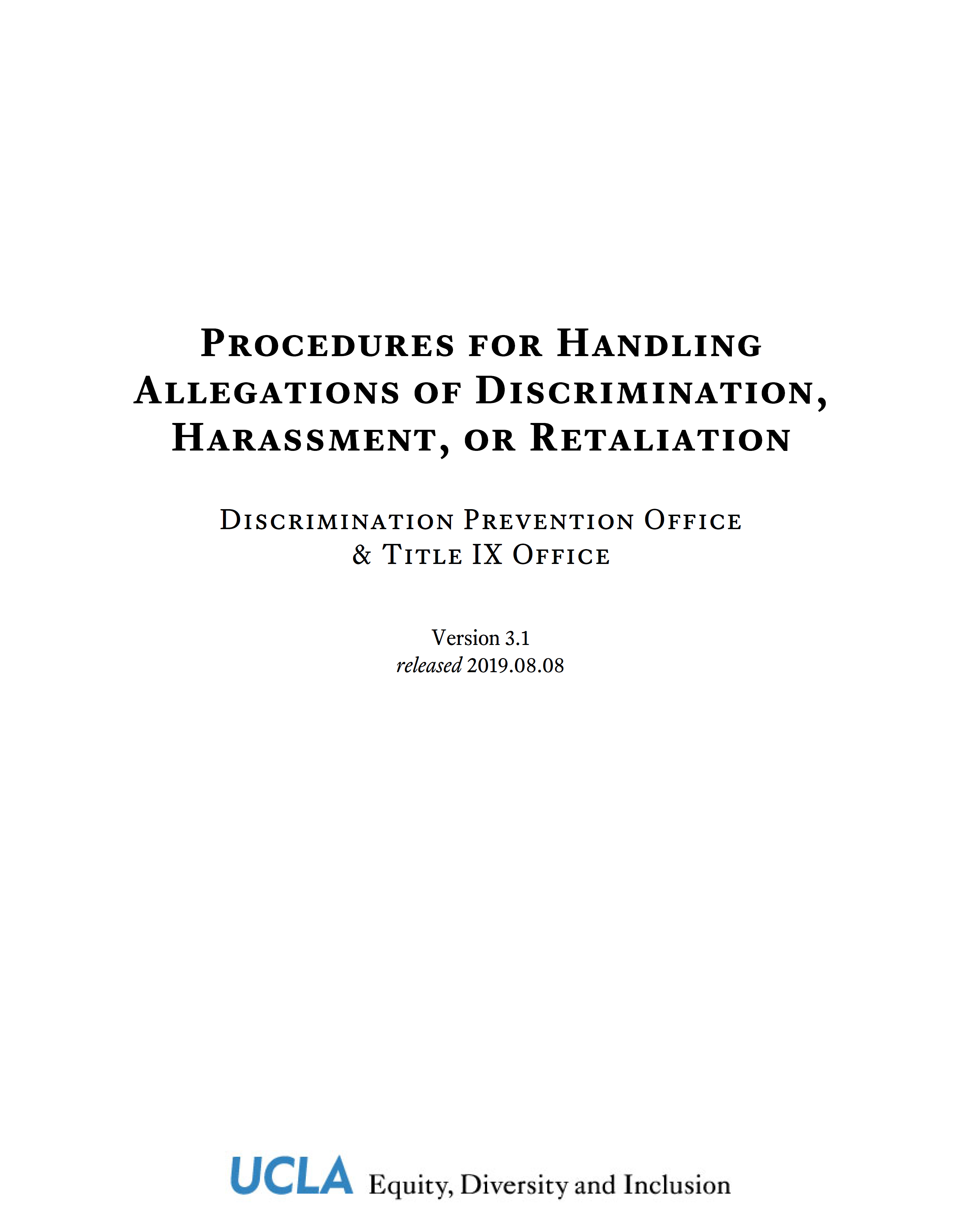 Procedures for Handling Allegations of Discrimination, Harassment, or Retaliation