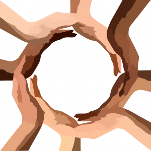 drawing of hands in a circle