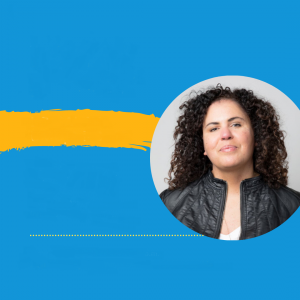 picture of dr. ssafiya noble on a blue and orange background