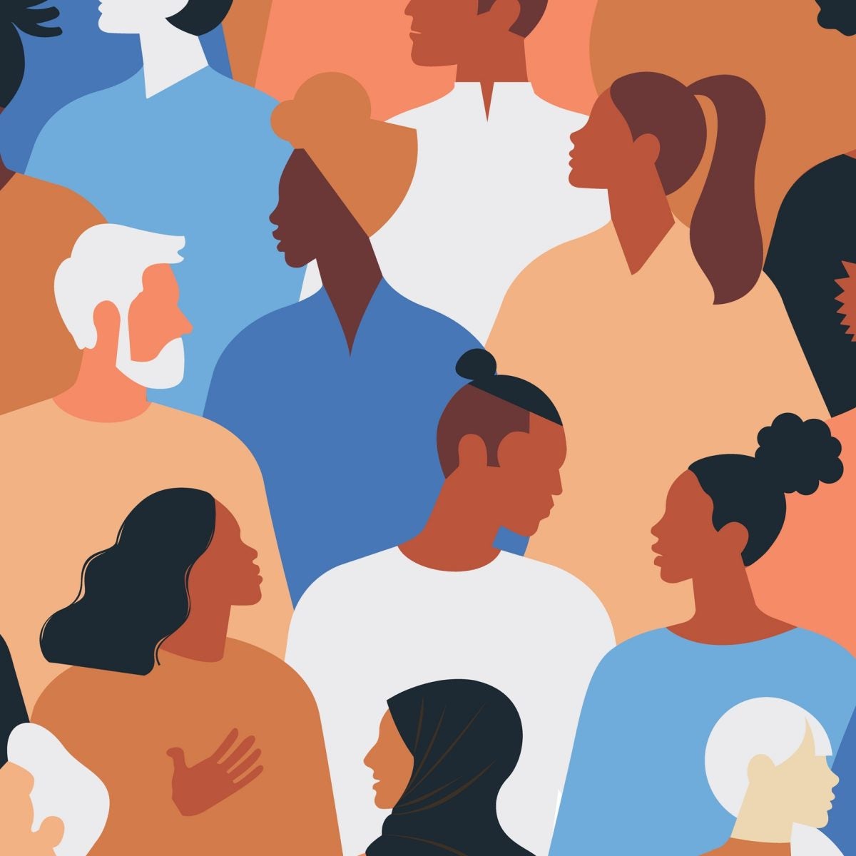 illustration of diverse people looking in different directions