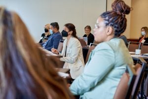 Participants, some with face coverings, at the UC Summit on best practices in advancing faculty diversity held at UCLA