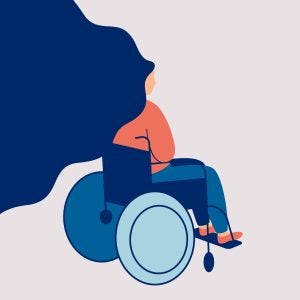 illustration of woman in wheelchair with flowing hair