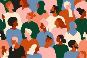 graphic illustration with people of all colors