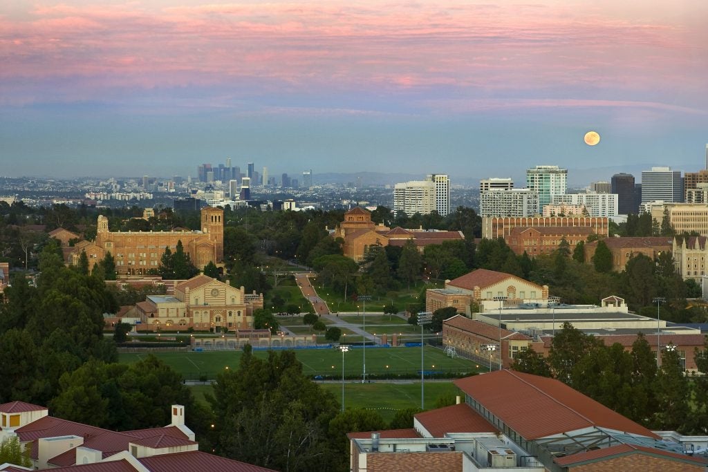 aerial view of UCLA campus and city of los angeles