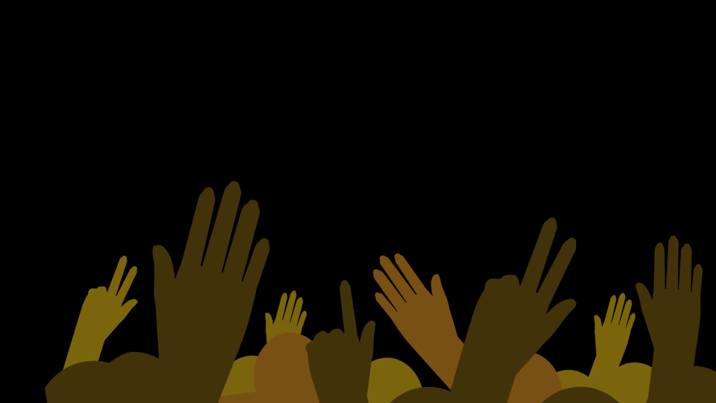 graphic of diverse hands raised up