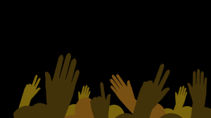 graphic of diverse hands raised up