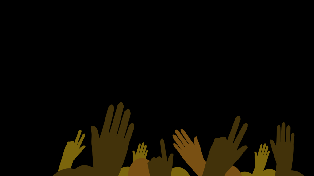 graphic of diverse hands raised up