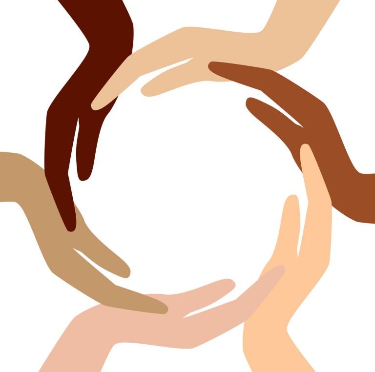 graphic of diverse hands forming a circle