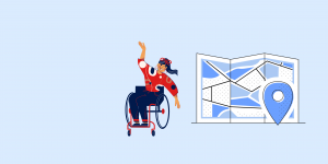 graphic of woman in wheelchair and map