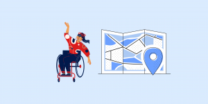 graphic of woman in wheelchair and map
