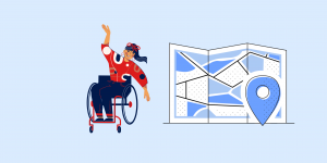 graphic of woman in wheelchair and map