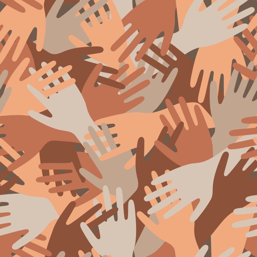 diverse hands coming together