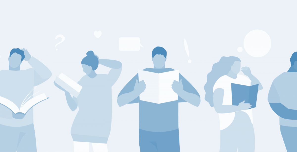 illustratio of diverse people reading and studying