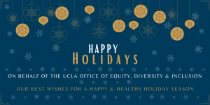 holiday-themed graphic: happy holidays - on behalf of the office of equity, diversity and inclusion - our best wishes for a happy & healthy holiday season