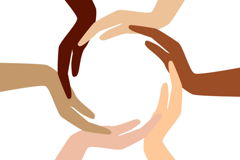 graphic of diverse hands forming a circle