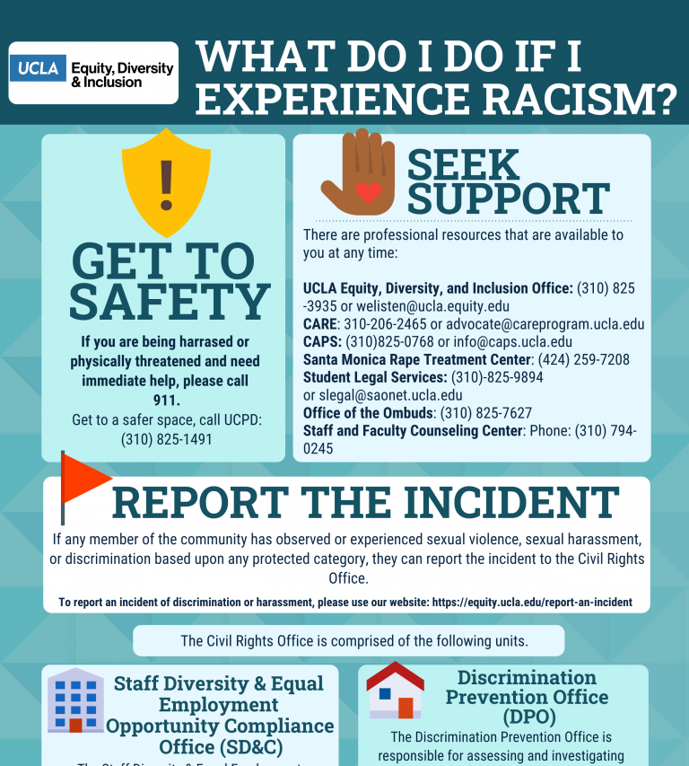 infographic listing actions and steps one could take if they experience racism