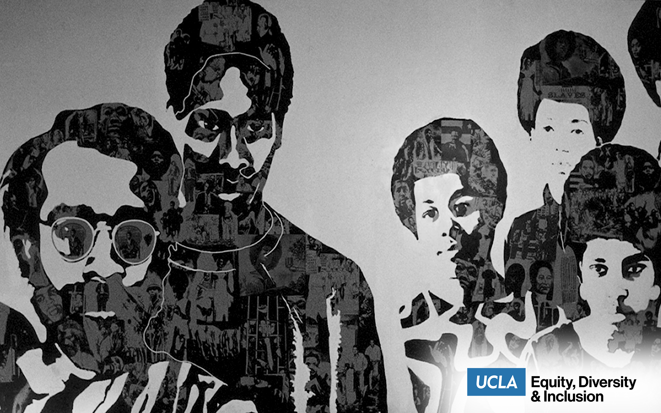 graphic celebrating black history month (february 2022), featuring ucla mural, the black experience
