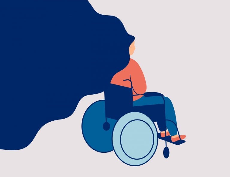 illustration of woman in wheelchair with flowing hair
