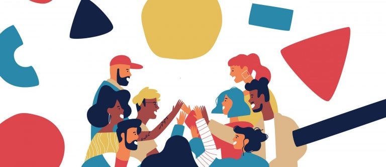 graphic of diverse people coming together and joining hands