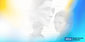 graphic celebrating women's history month (march 2022), featuring photos of rosa parks, ruth bader ginsburg, and susan b. anthony