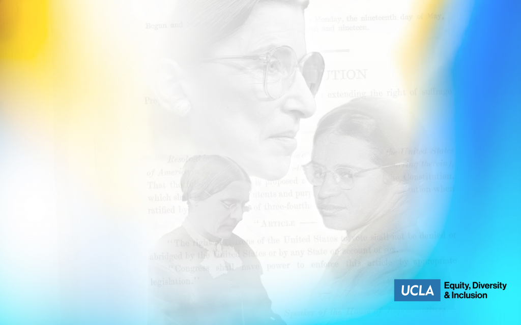 graphic celebrating women's history month (march 2022), featuring photos of rosa parks, ruth bader ginsburg, and susan b. anthony