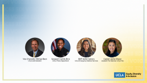 edi voices april issue on ucla first responders, featuring vice chancellor michael beck, sergeant camille brox, emt astrid cabrera, and assistant fire marshal jamie ellazar