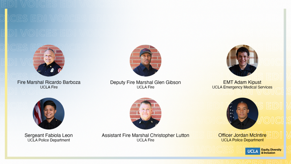 edi voices issue on first responders, part 2, featuring quotes from Chief Ricardo Barboza, Firefighter Glen Gibson, EMT Adam Kipust, Sergeant Fabiola Leon, Captain Christopher Lutton, and Officer Jordan McIntire