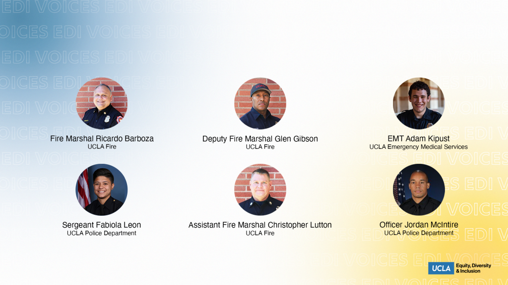edi voices issue on first responders, part 2, featuring quotes from Chief Ricardo Barboza, Firefighter Glen Gibson, EMT Adam Kipust, Sergeant Fabiola Leon, Captain Christopher Lutton, and Officer Jordan McIntire