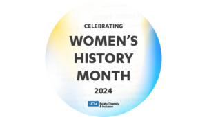 Colorful circle graphic with "Celebrating Women's History Month 2024" in bold text.