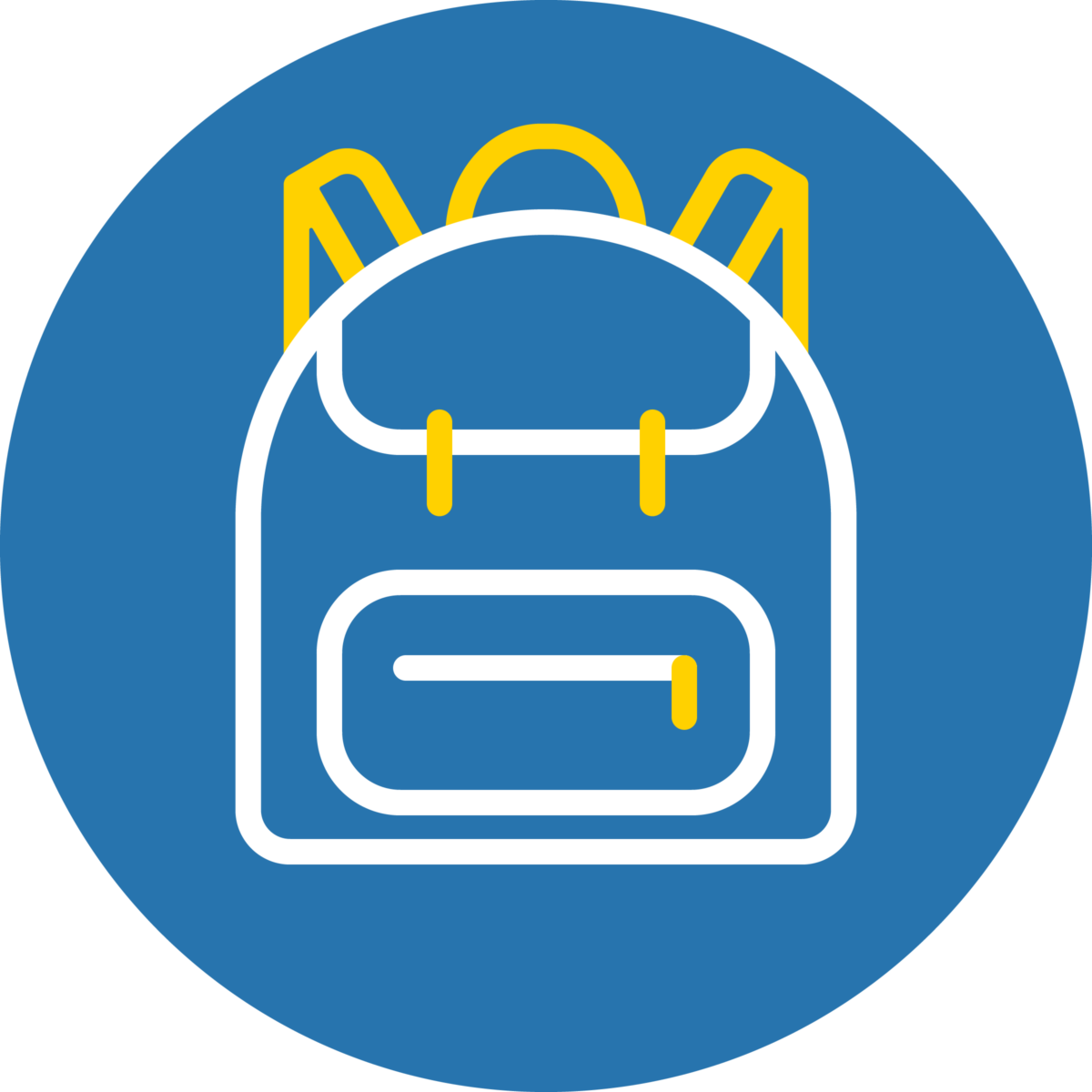 backpack graphic in a blue background circle