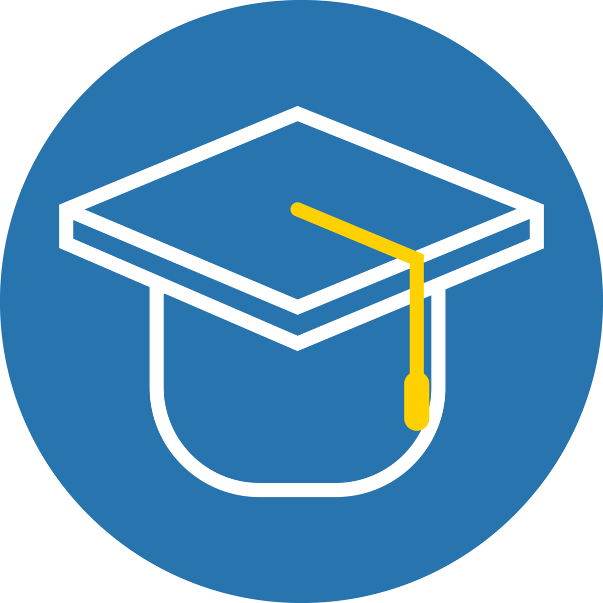 graduation cap graphic in a blue background circle