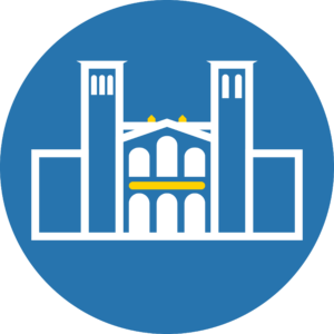 royce hall graphic in a blue background circle