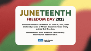 graphic commemorating juneteenth freedom day 2025. we commemorate juneteenth, on june 19, 1865, when enslaved peoples of african descent in texas finally gained their freedom. we remember them. we honor their memory. we celebrate freedom for all.